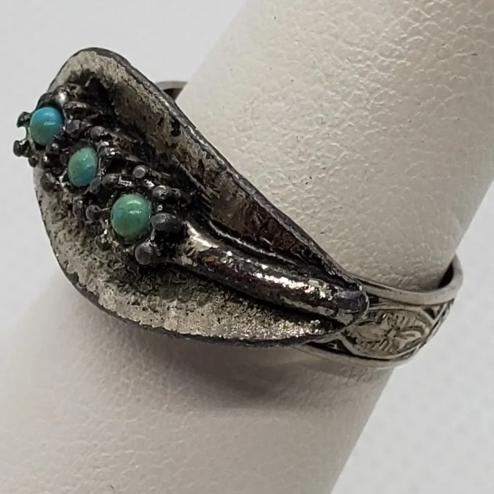 Adjustable Silver & Blue Leaf & Flower Ring